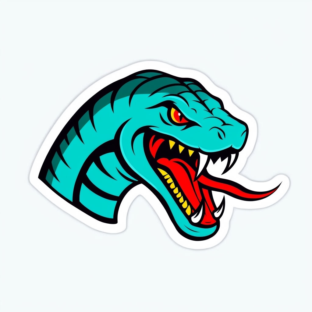 Vibrant Cartoon Snake Head Illustration with Bold Colors Sticker