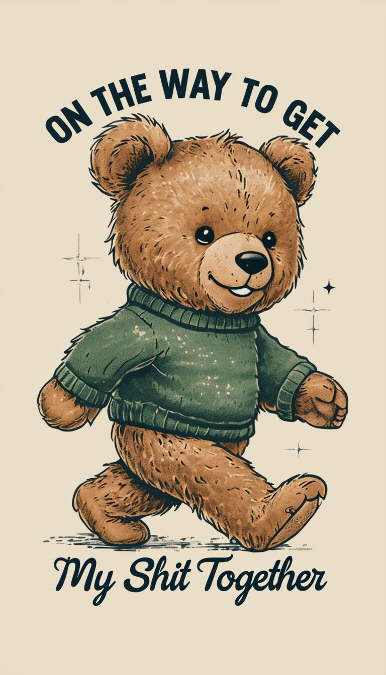 Cheerful Vintage Teddy Bear Walking T-Shirt