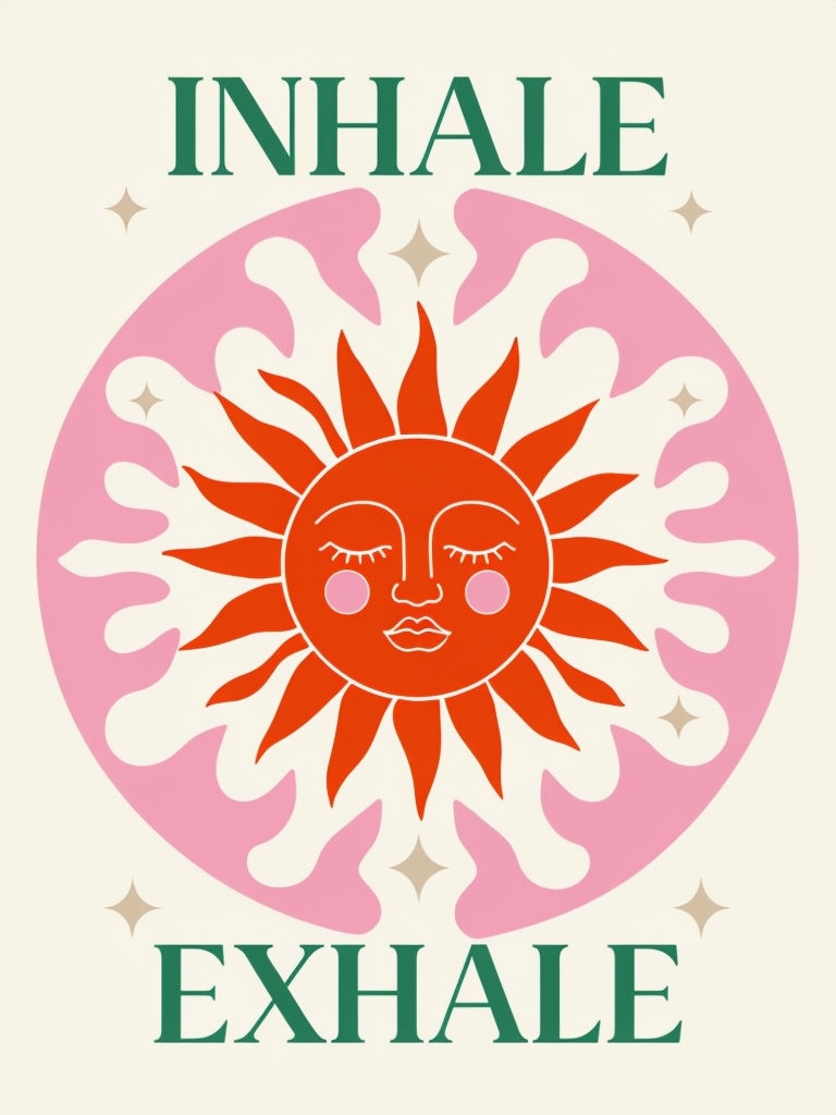 Minimalist Sun Illustration with Inhale Exhale Text Poster