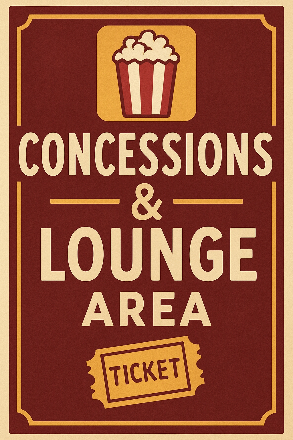 Vintage Cinematic Concessions Lounge Area Poster Design Event Sign