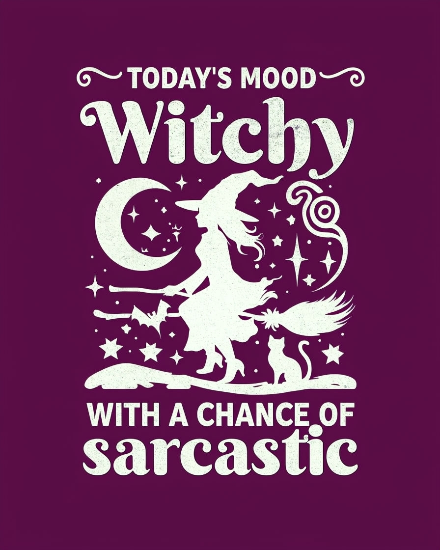 Witchy Mood Graphic Design with Playful Halloween Elements T-Shirt
