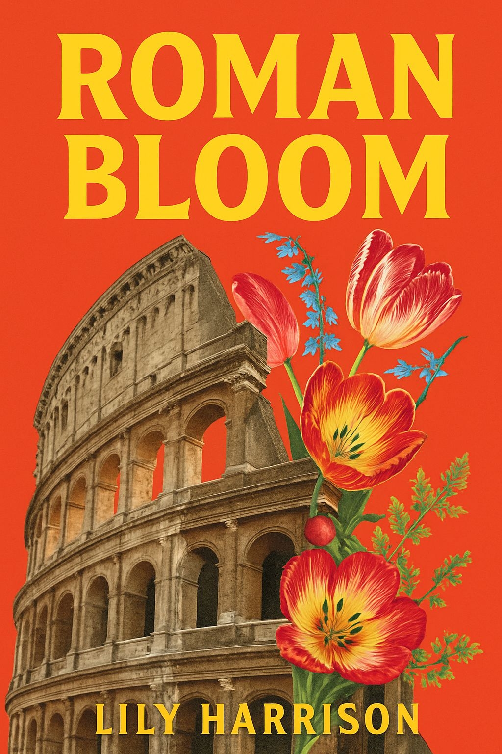 Vibrant Roman Bloom Book Cover with Flowers and Colosseum Design EBook Cover