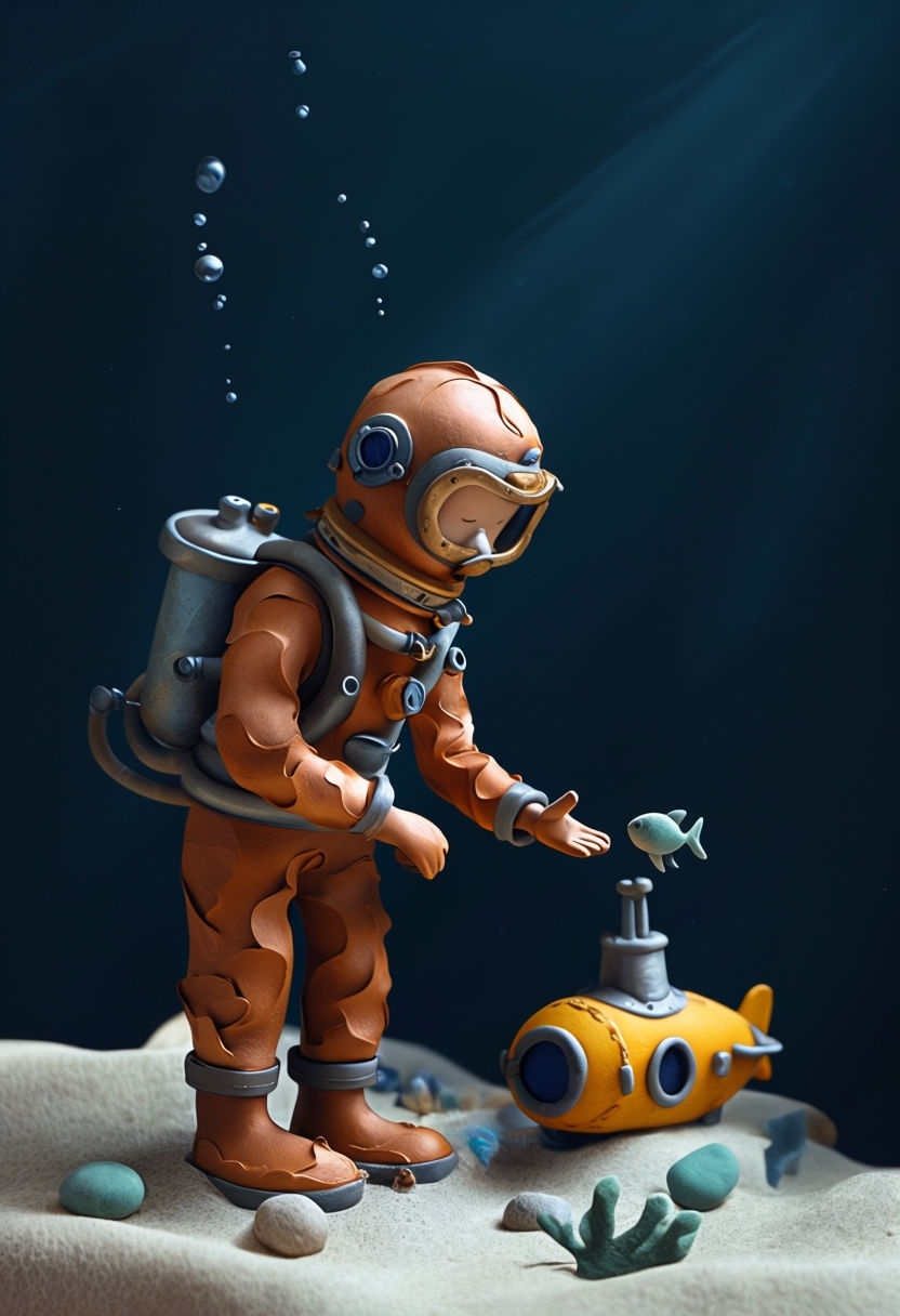 Whimsical Underwater Discovery Claymation Illustration Art