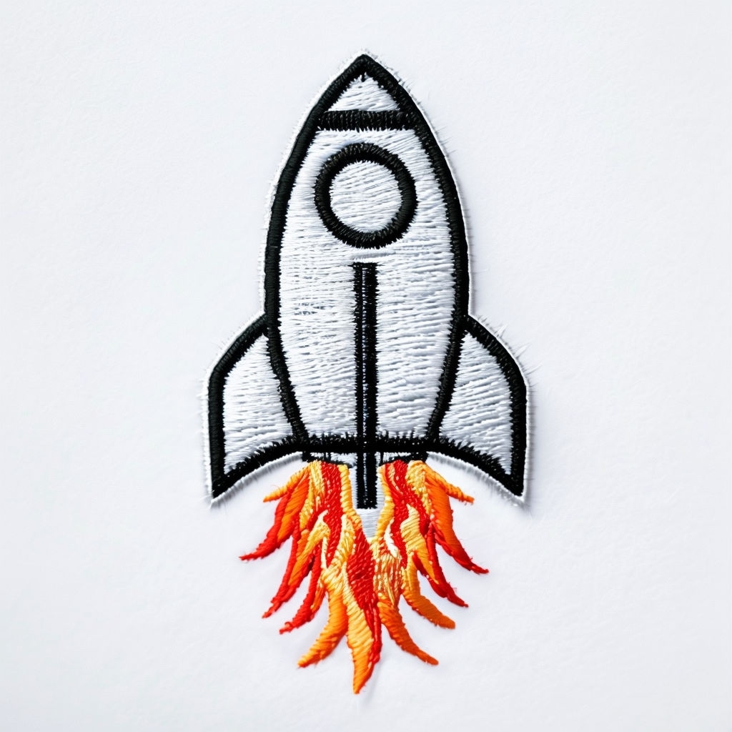 Playful Rocket Ship Embroidered Patch Design for Hats