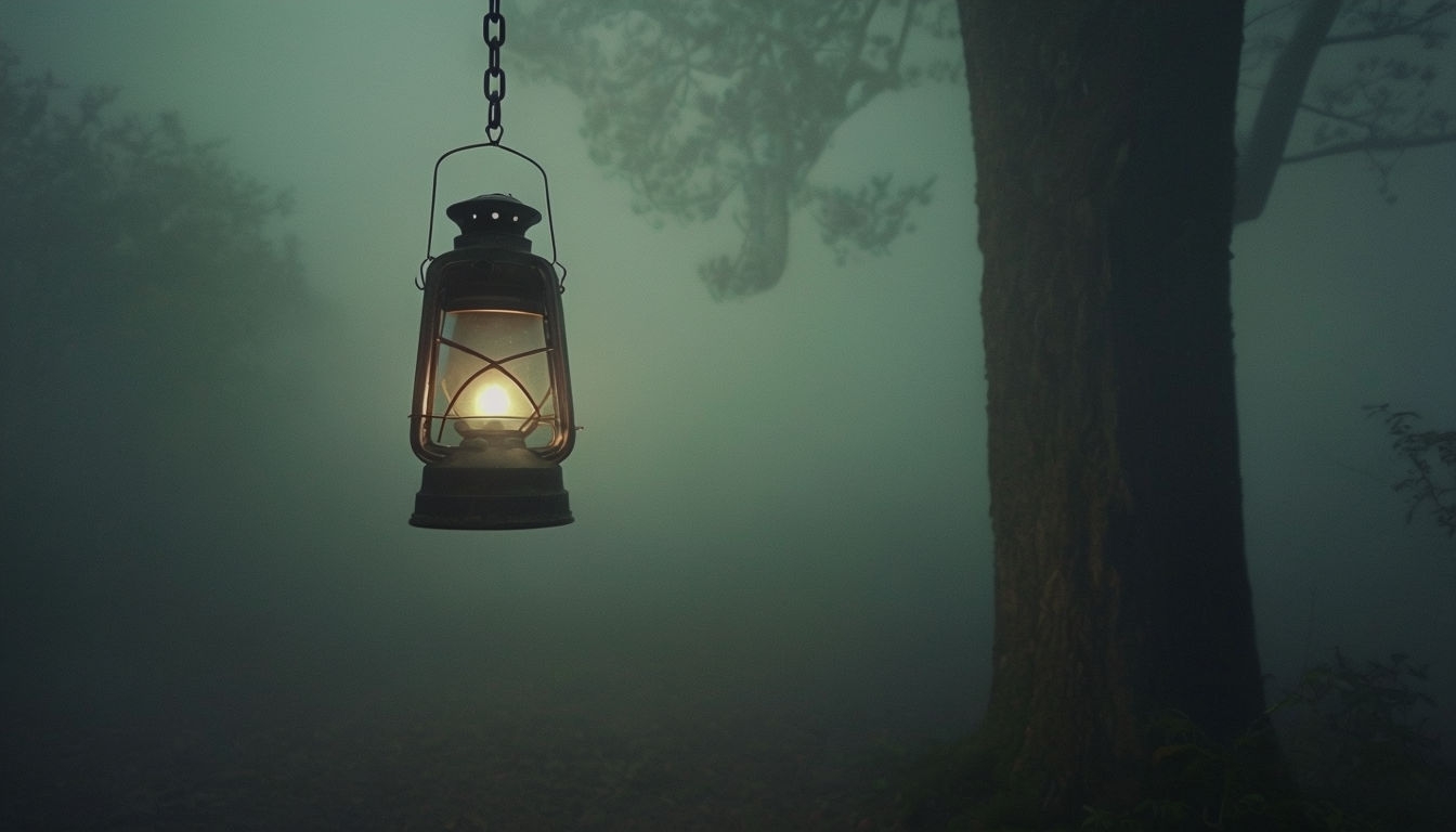 Mysterious Foggy Forest Lantern Night Scene Virtual Background
