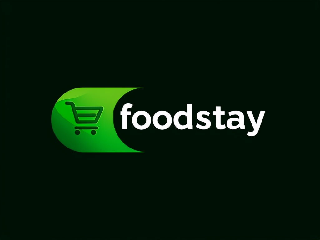 Modern Minimalist Foodstay Logo Design with Shopping Cart Icon
