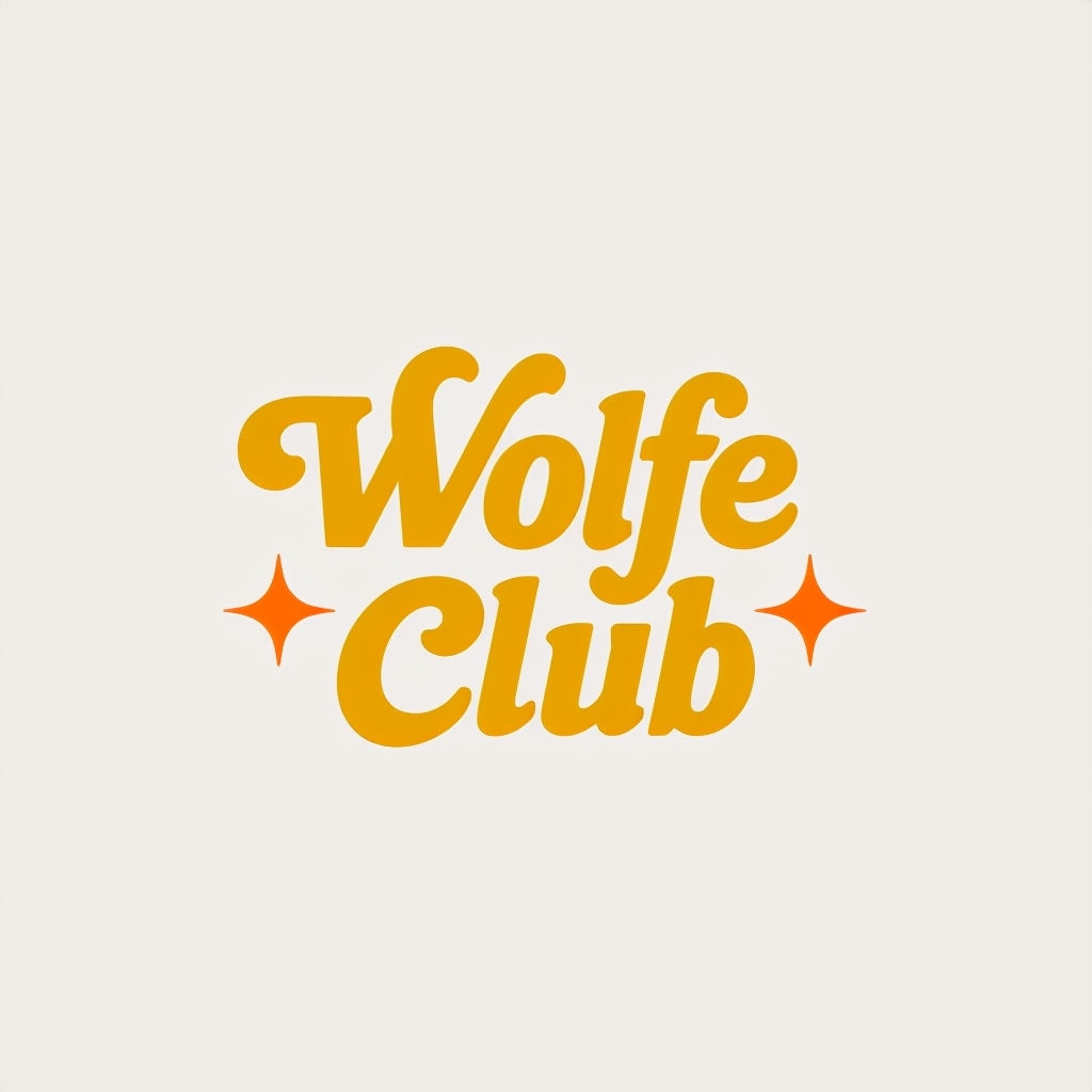 Vintage Wolfe Club Minimalist Logo with Golden Text and Stars