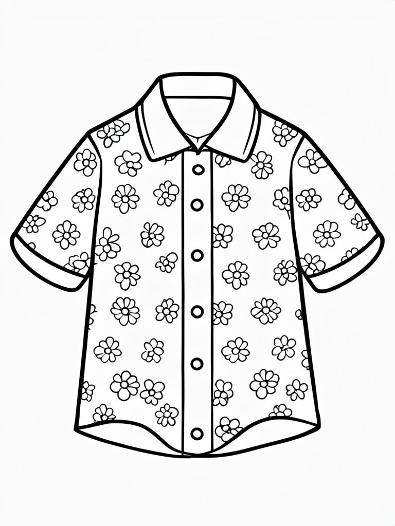 Black and White Shirt Line Drawing for Coloring Book Pages