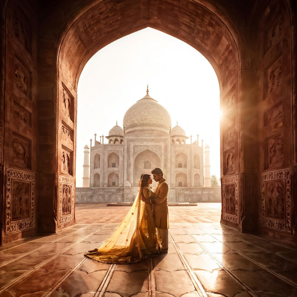 an young indian newly married couple kissing