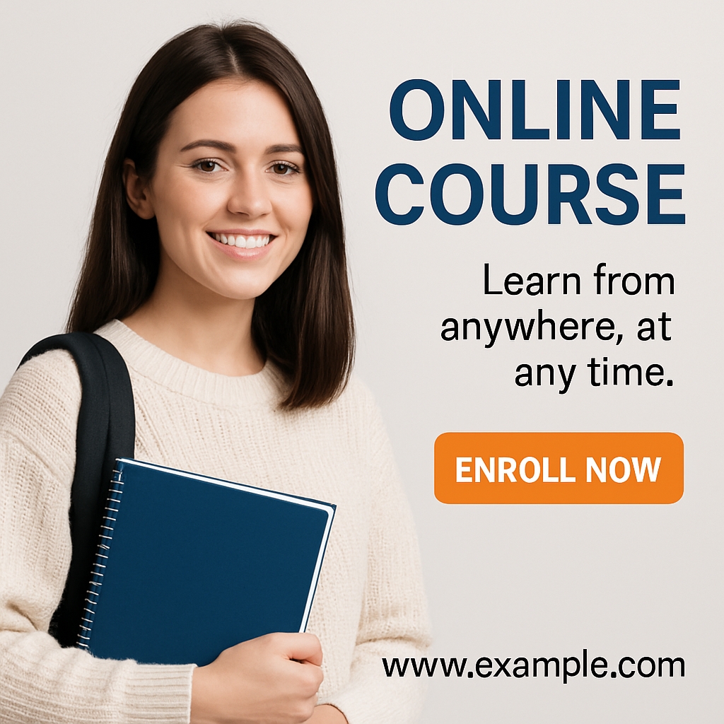 Warm Smiling Woman Promoting Online Course Advertisement