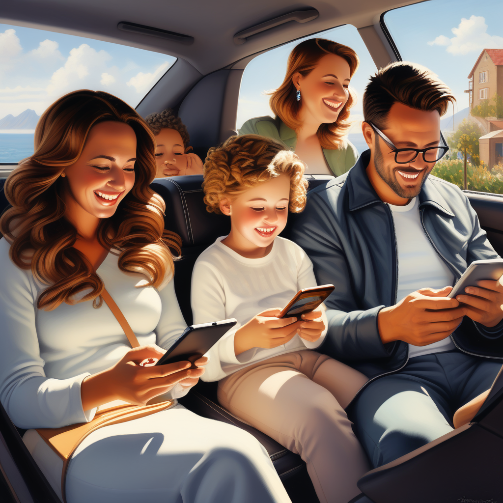 A family in the car and everyone is on a cell phone by E Jester