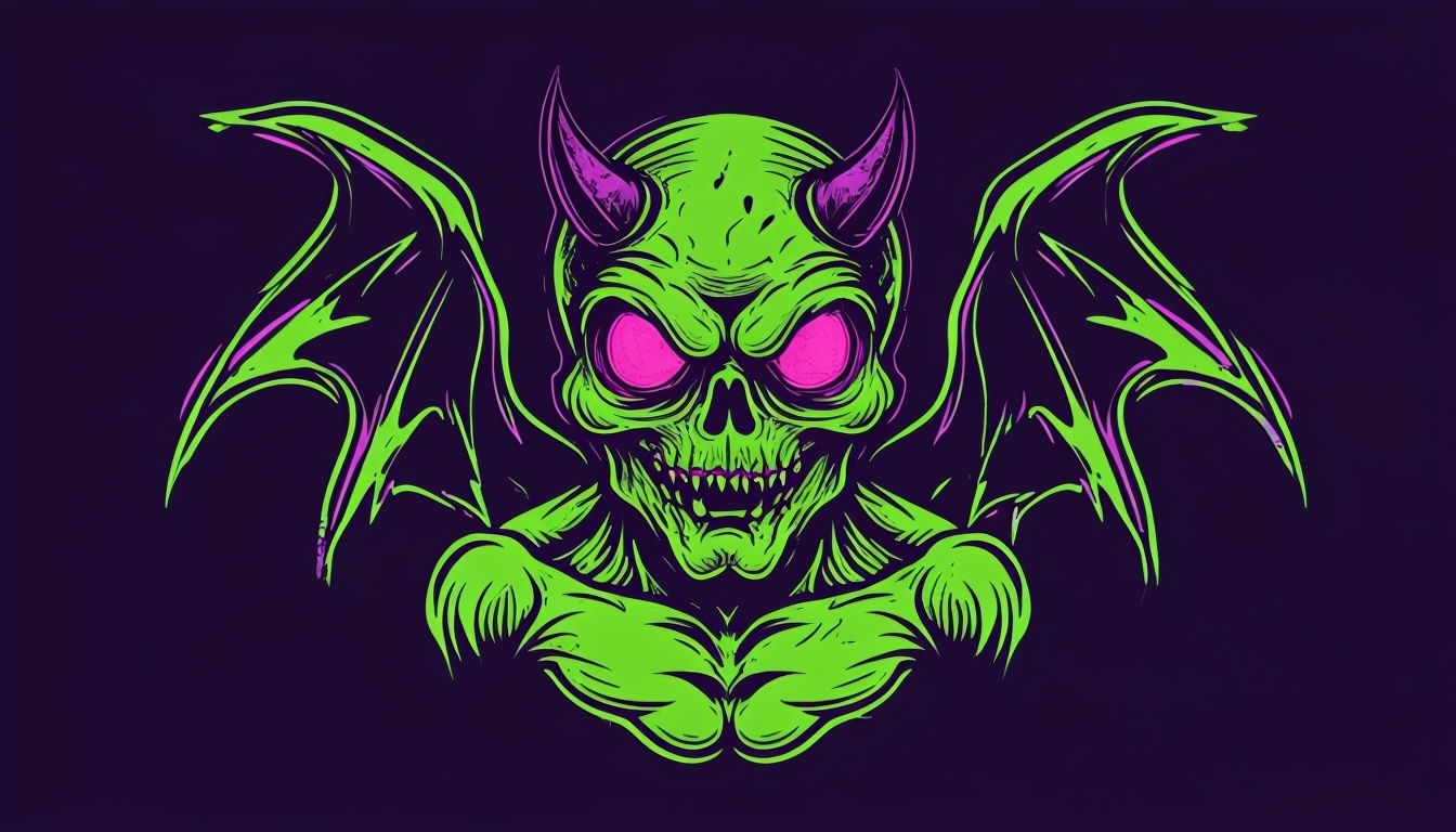 Vivid Neon Demonic Creature Illustration for Virtual Backgrounds