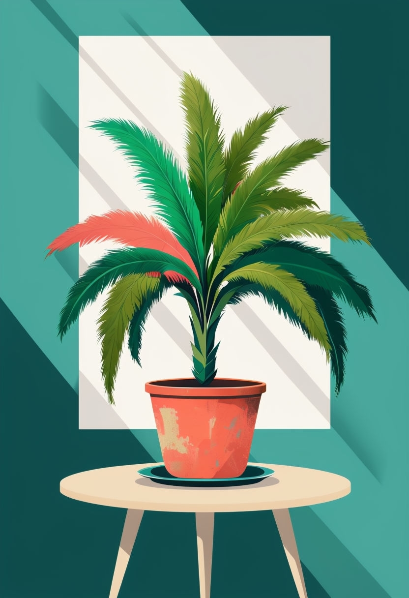 Elegant Minimalist Plant Illustration on Beige Table Poster