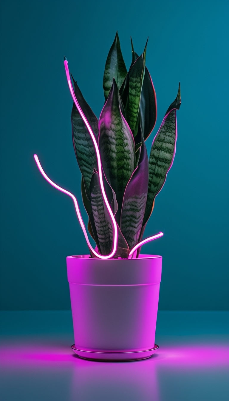 Elegant Snake Plant with Neon Pink Outline Mobile Wallpaper