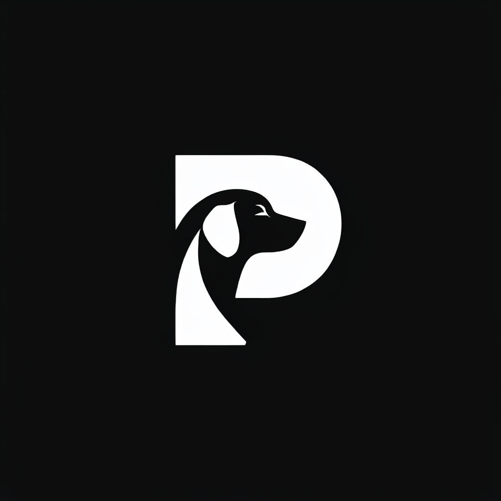 Minimalist Dog Head 'P' Logo Design on Black Background Logo