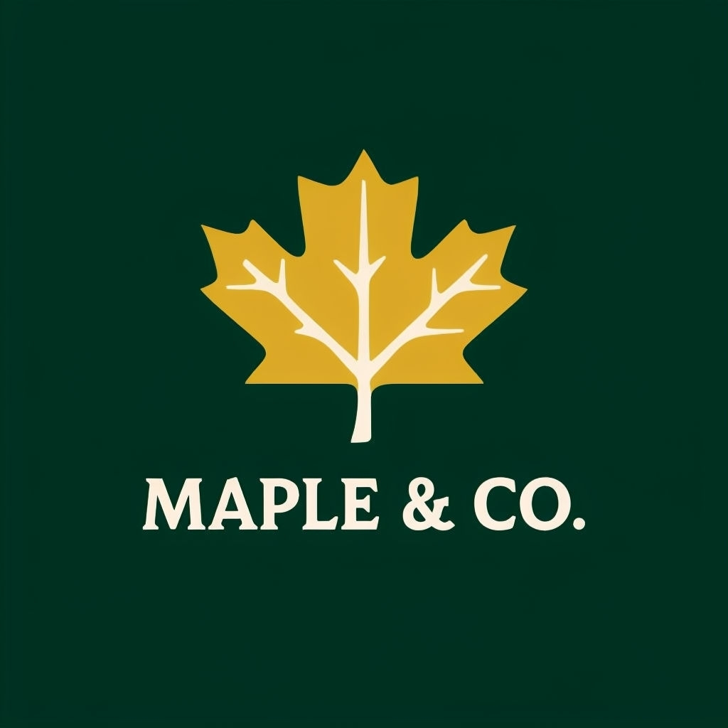 Minimalist Maple & Co. Woodworking Logo Design on Green Background