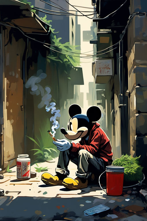 Strung out and Hungover unshaven homeless Mickey Mouse smoki... by ...