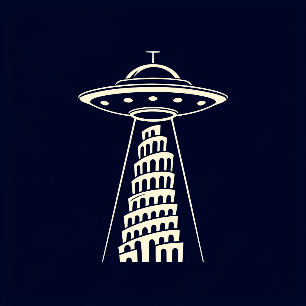 Minimalist UFO and Twisted Tower Graphic T-Shirt