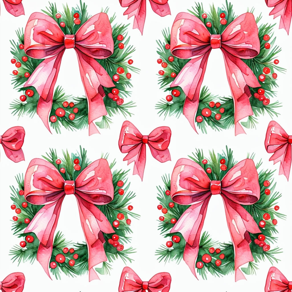 Festive Watercolor Christmas Wreaths Pattern Design Seamless Pattern