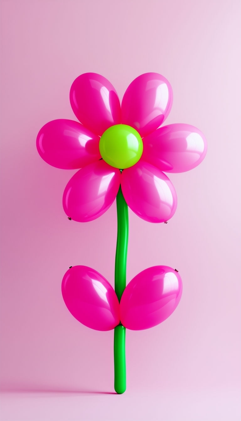 Vibrant Balloon Flower Sculpture Against Light Pink Background Mobile Wallpaper