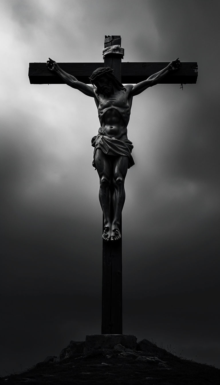 Dramatic Black and White Crucifixion Scene Mobile Wallpaper