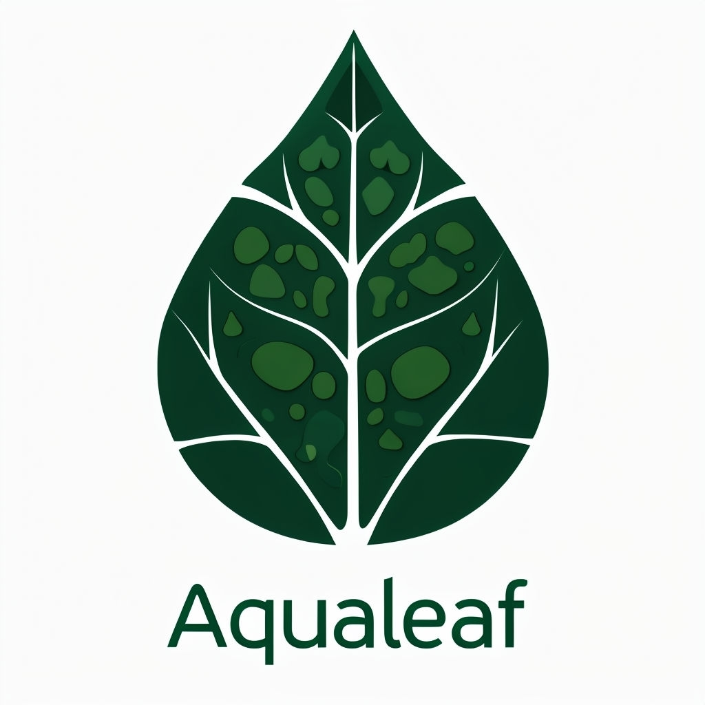 Stylized Dark Green Aqualeaf Logo with Modern Design Elements