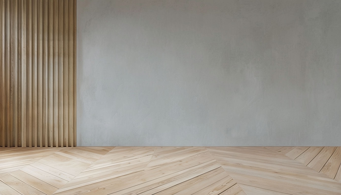 Minimalist Interior Design with Chevron Wooden Floor Art