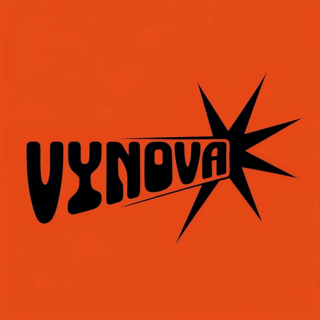 Vibrant VYNOVA Logo Design with Bold Black Text and Star