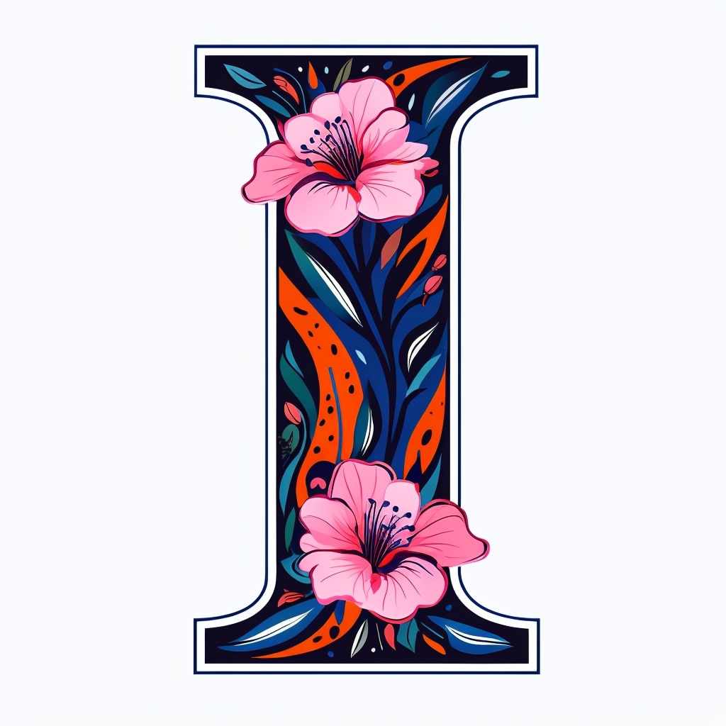 Vibrant Floral Capital Letter I Illustration Design Monogram