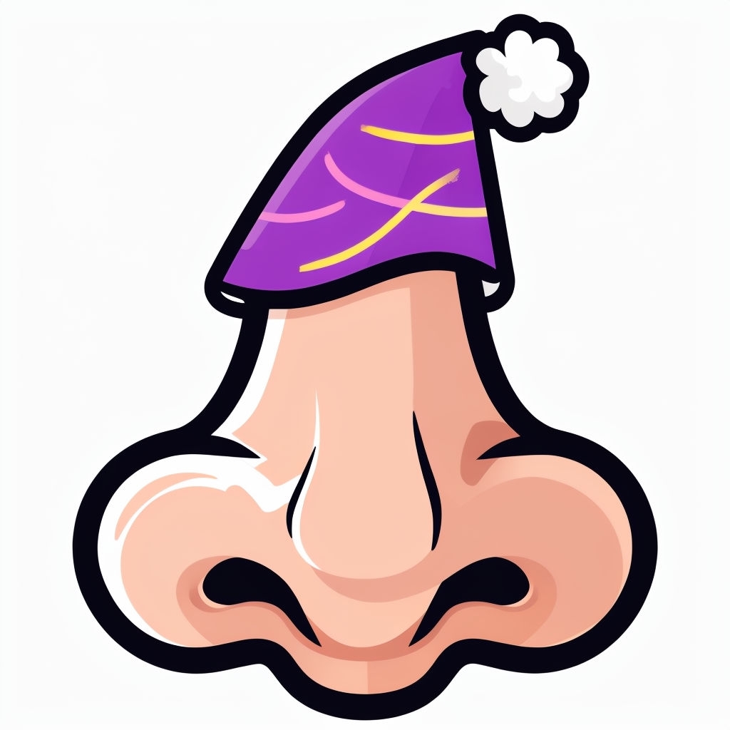 Playful Human Nose with Party Hat Cartoon Sticker