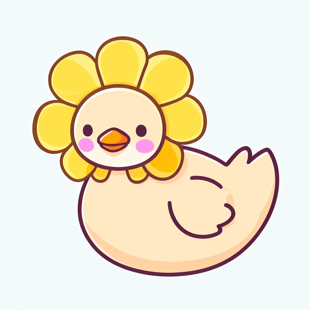 Cheerful Cartoon Duck with Flower Head Illustration Sticker
