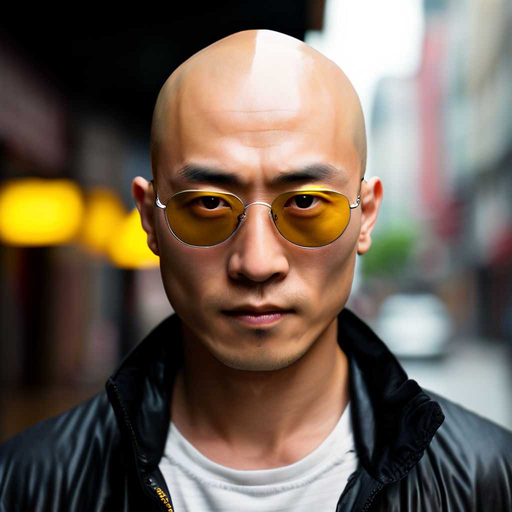 A bald asian guy with yellow eye contact lens by DG Yap - Playground