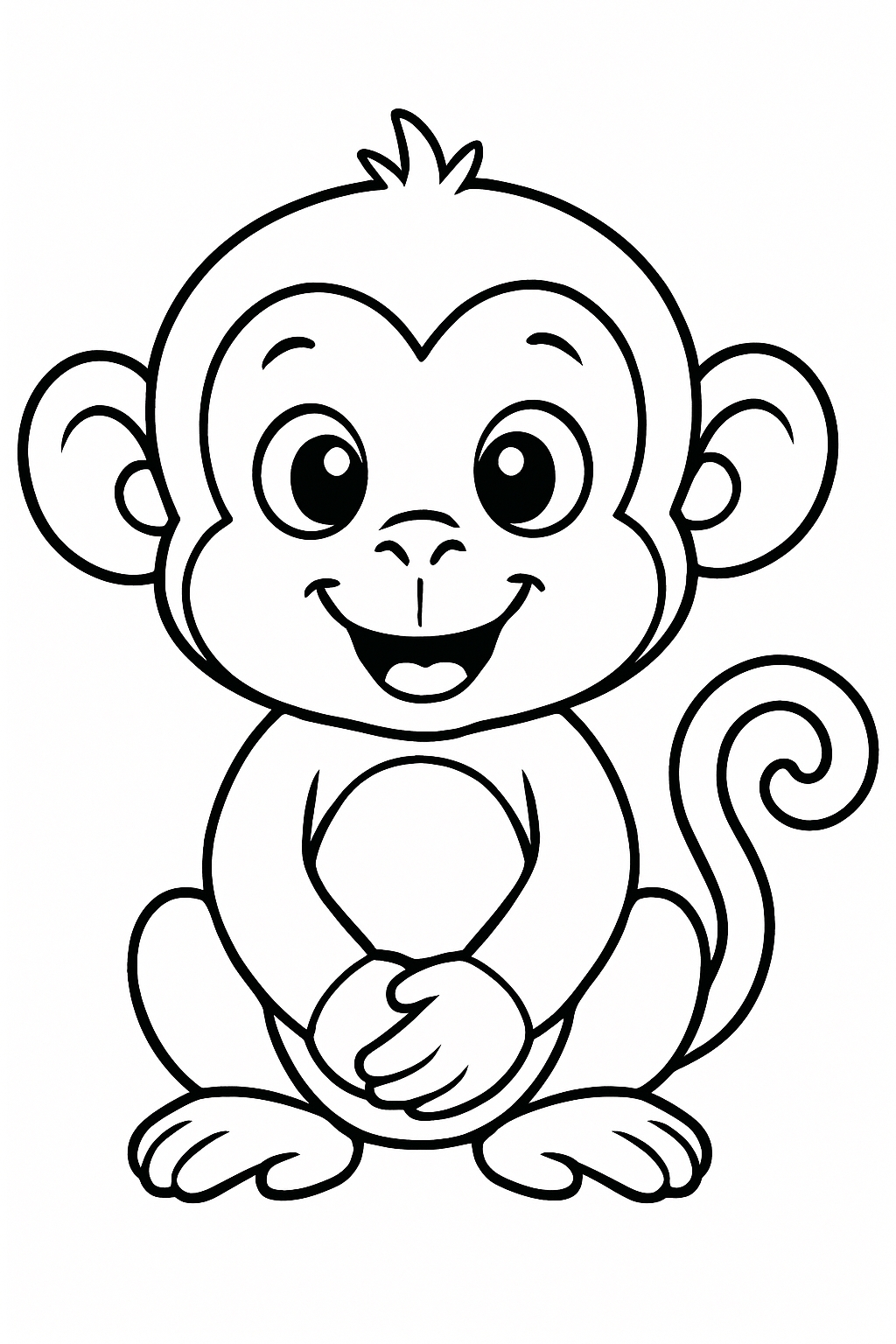 Playful Cartoon Monkey Line Drawing for Coloring Book Pages