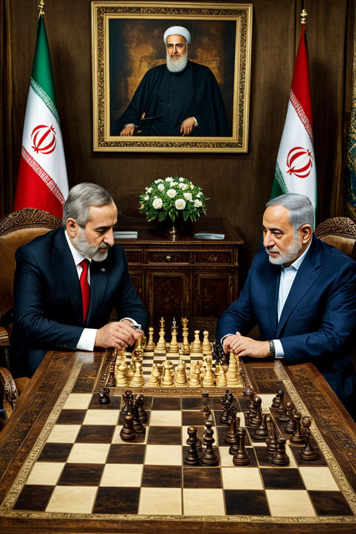 The seated president of Iran engages in a plotted game of ch... by Min