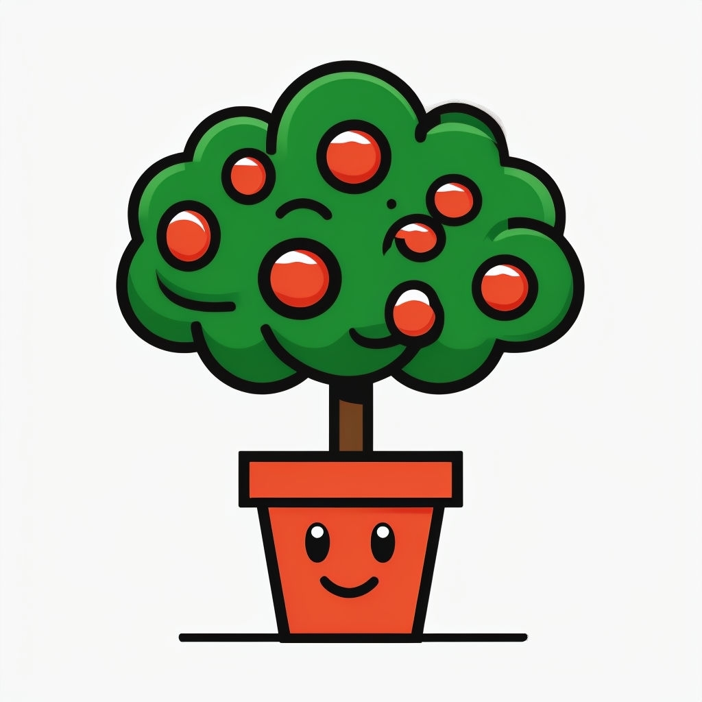 Whimsical Potted Tree with Cheerful Face Sticker