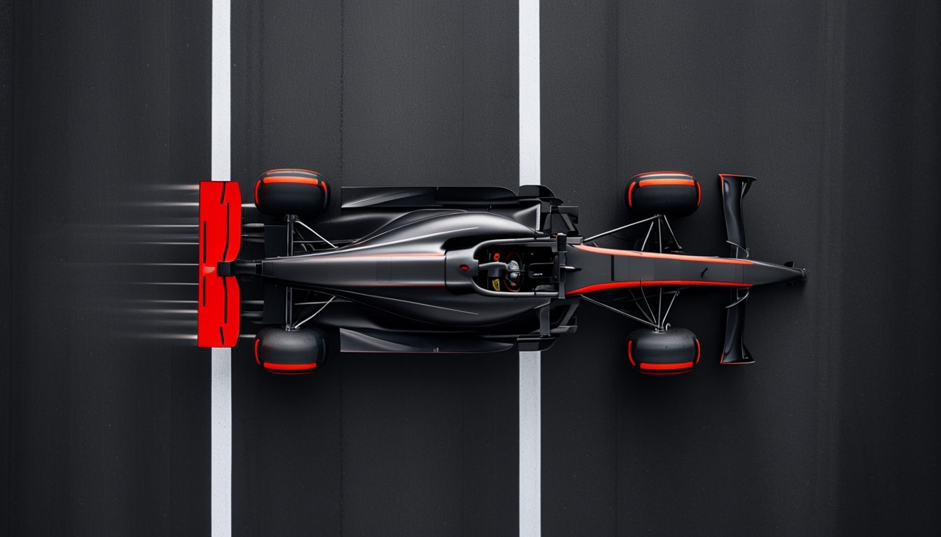 Sleek Black Formula 1 Race Car on Dark Gray Track Background