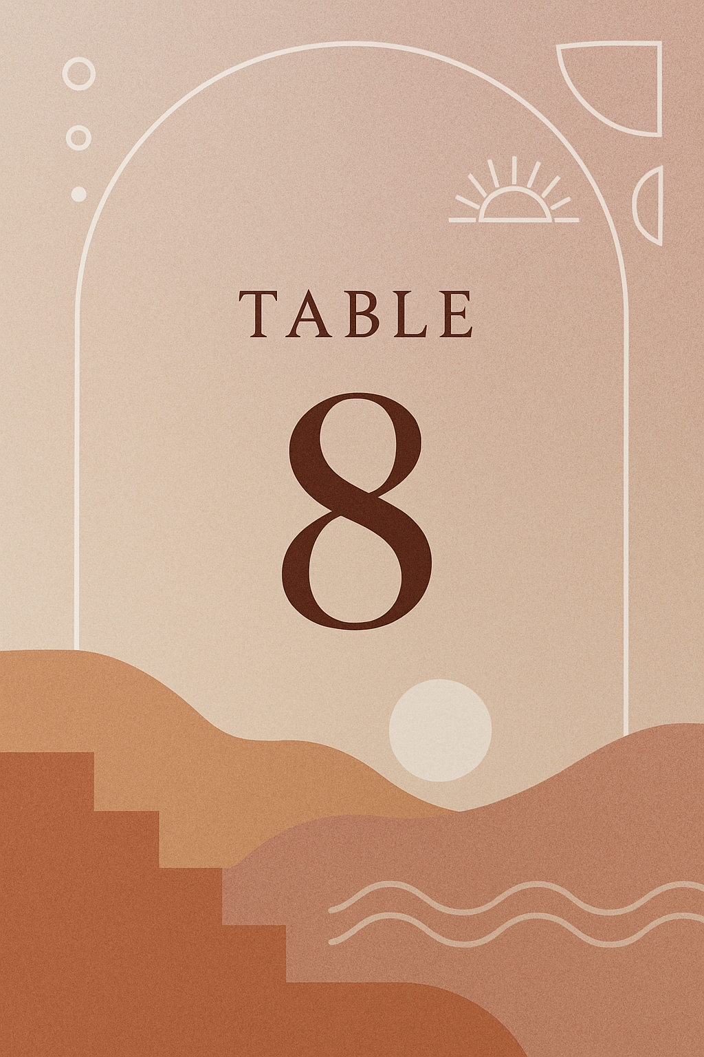 Minimalist Sandy Desert Table Number 8 Graphic Design Event Sign