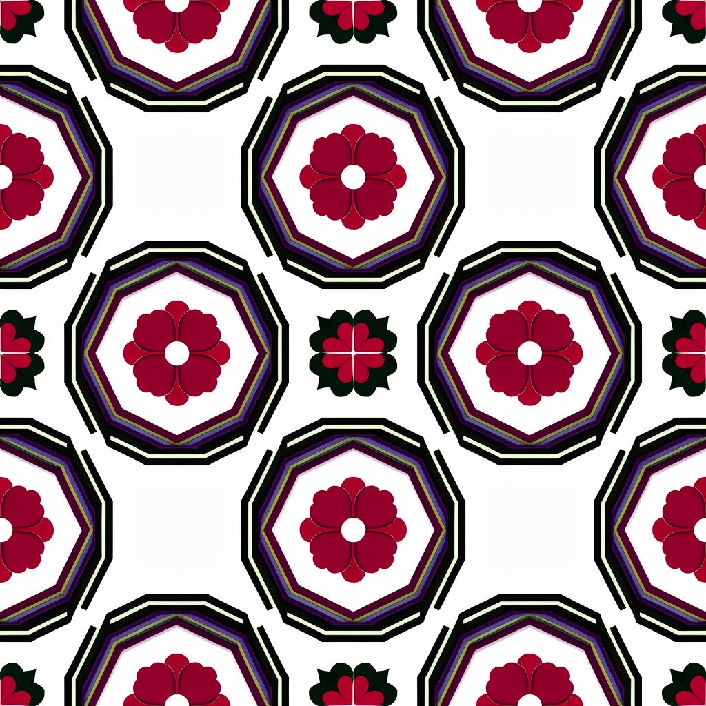 Vibrant Symmetrical Hexagonal Floral Pattern Design Seamless Pattern