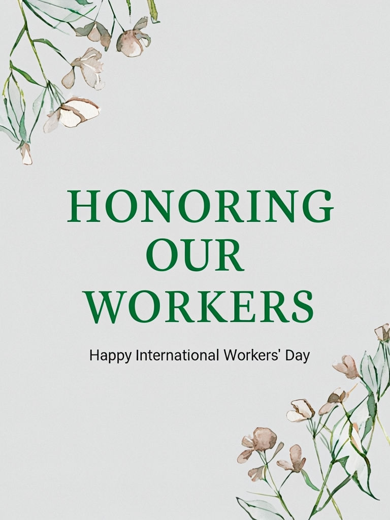 Elegant May Day Card Honoring Our Workers with Watercolor Flowers Card