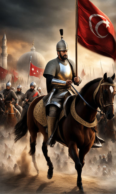 Generate an image depicting Sultan Mehmed the Conqueror lead... by ...