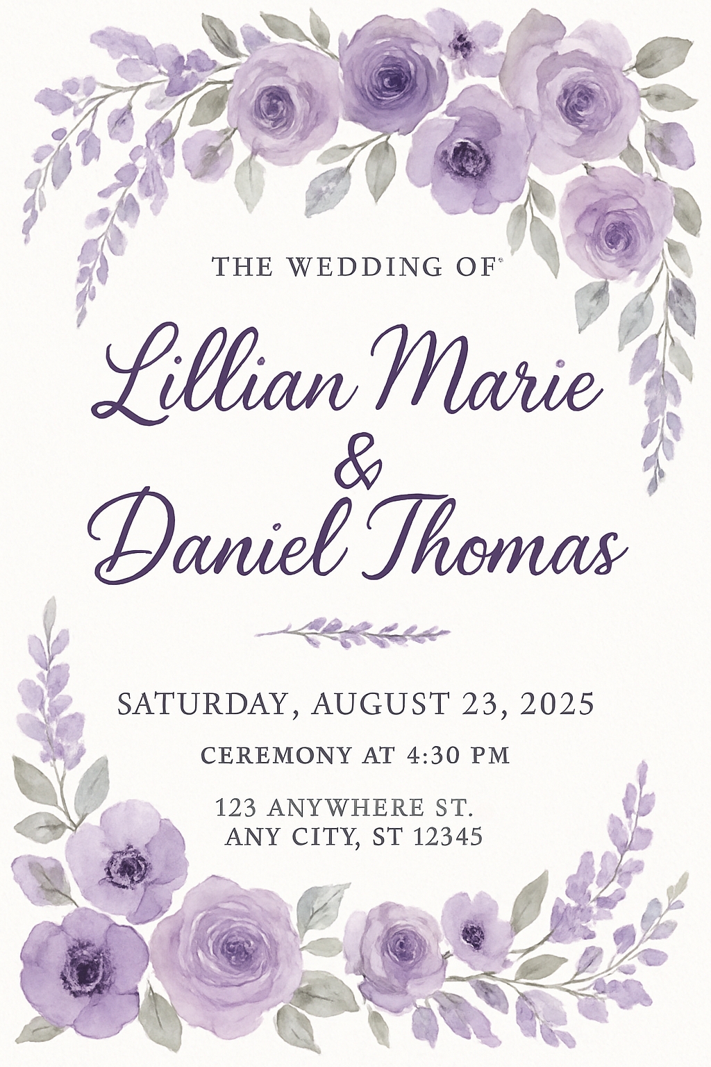 Elegant Watercolor Floral Wedding Invitation Poster Design Cards & Invites