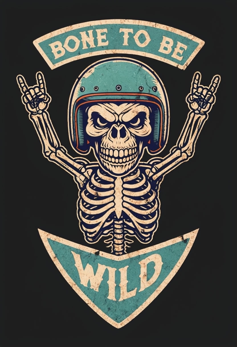 Biker Skull and Skeleton Rock On Graphic T-Shirt