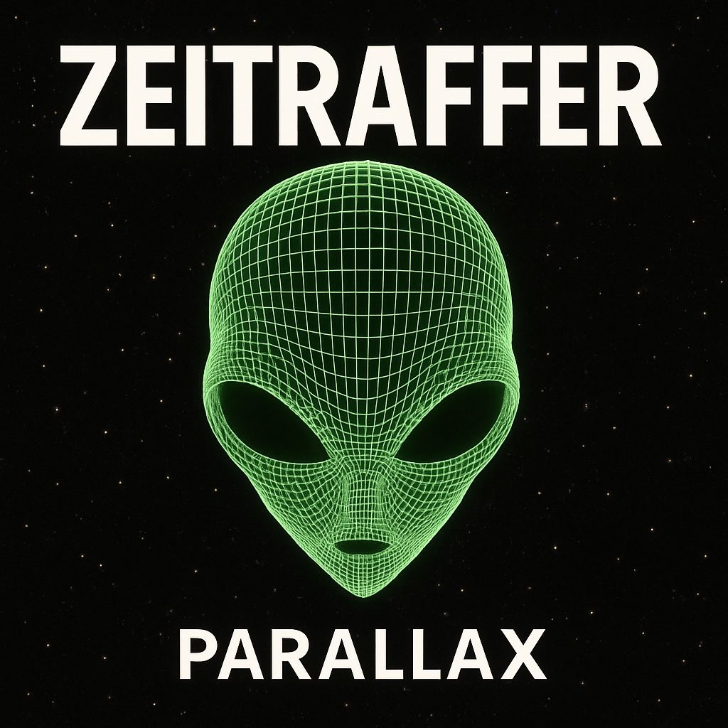 Neon Green Alien Head Wireframe Art with Cosmic Background Spotify Album Cover