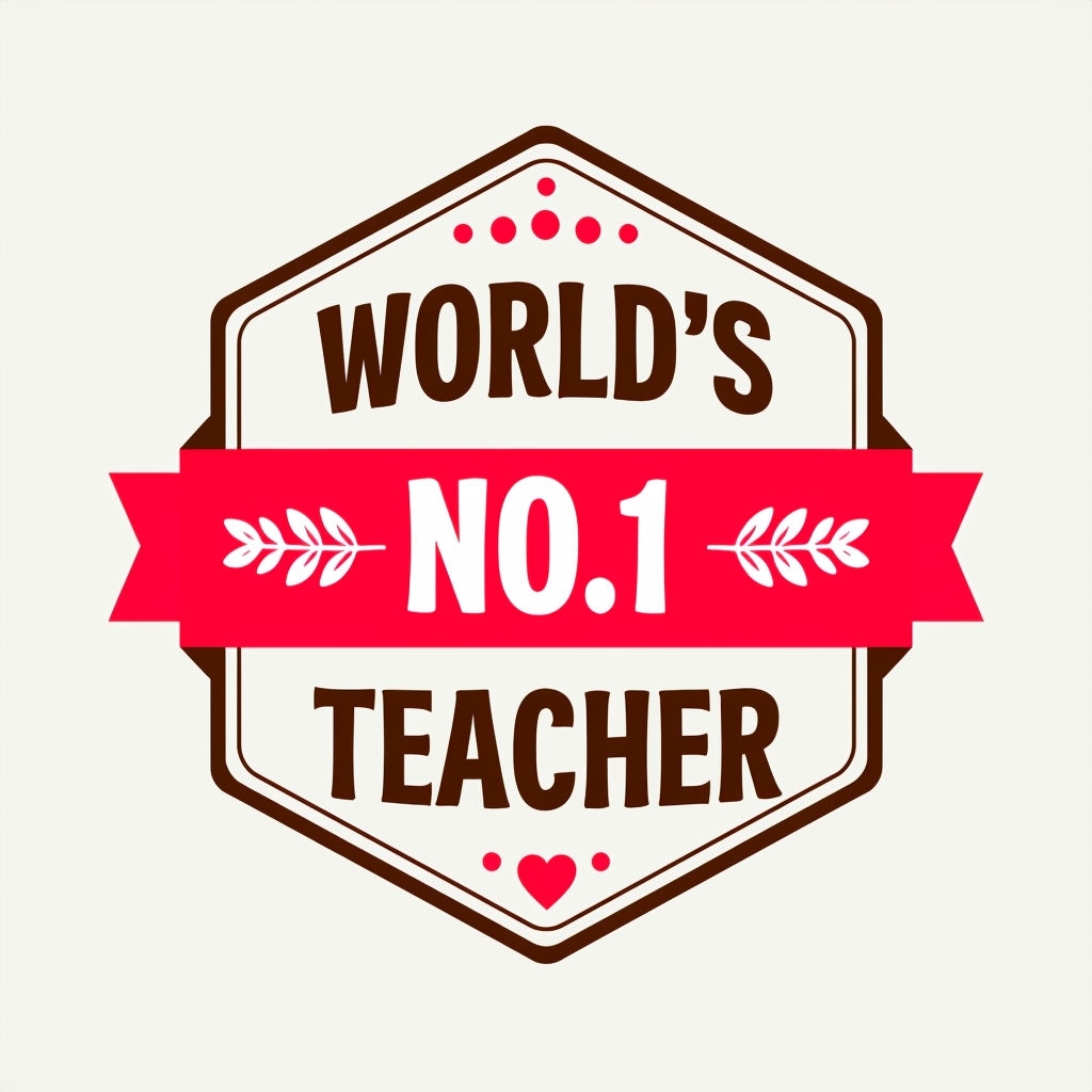 World's No.1 Teacher Emblem with Heart and Ribbon Mug