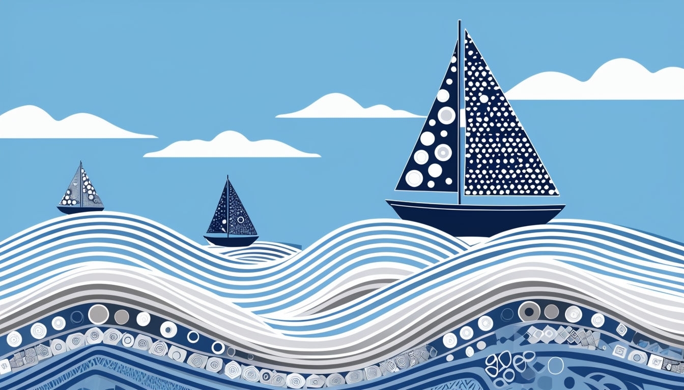 Abstract Minimalist Ocean Scene with Sailboats Virtual Background