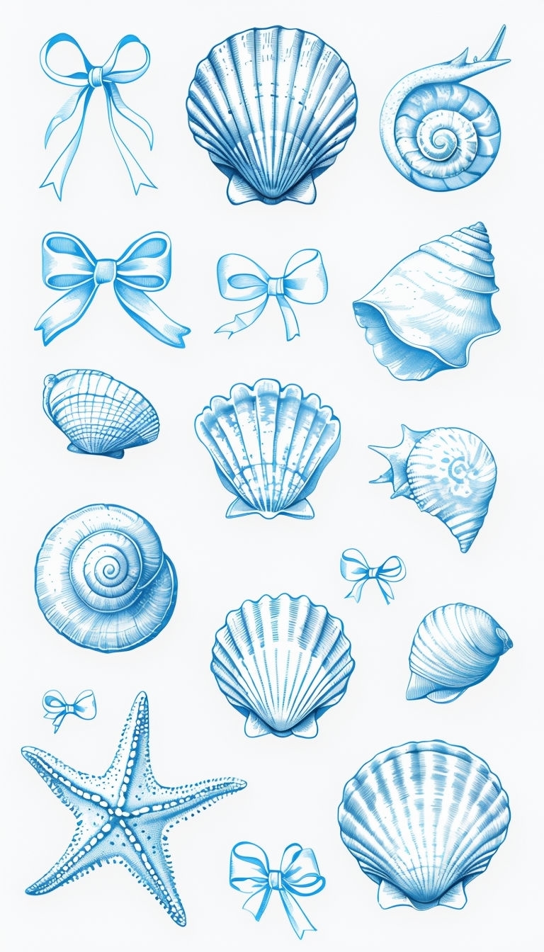 Hand-Drawn Vintage Seashell and Ribbon Illustrations Phone Case Cover