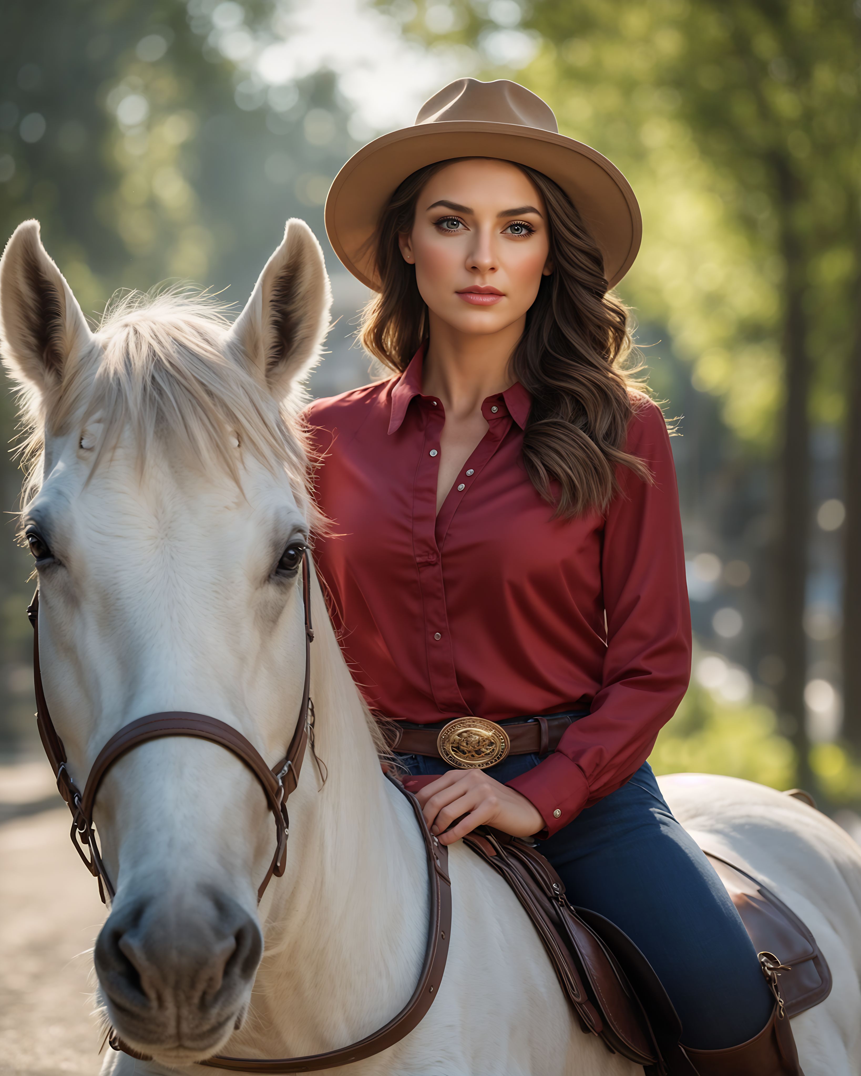 attractive young sexy cowgirl riding horse