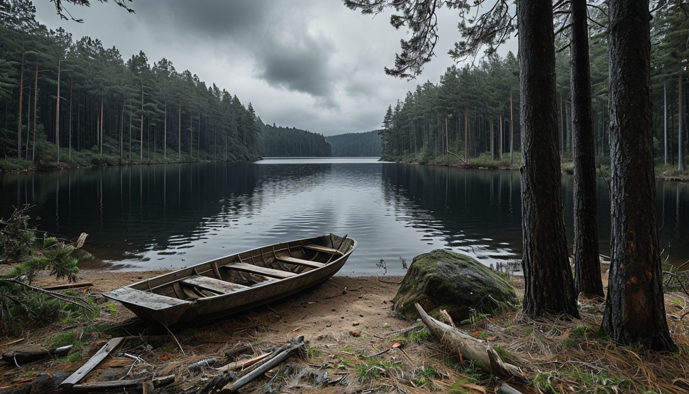 Serene Lake and Pine Forest Landscape Photography Background