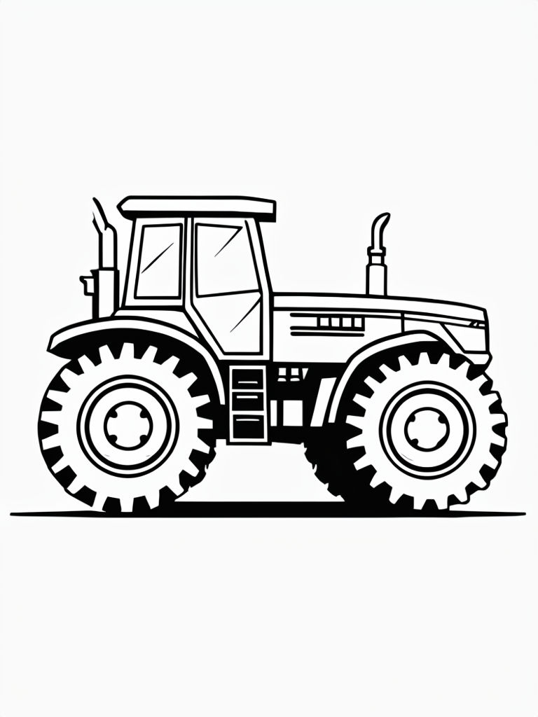Black and White Minimalist Tractor Line Drawing Coloring Book Pages