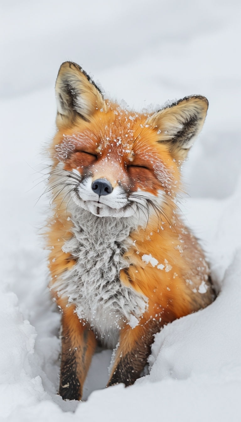 Serene Young Fox in Vibrant Snowy Landscape Mobile Wallpaper